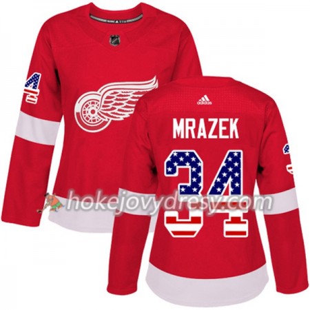 Dámské Hokejový Dres Detroit Red Wings Petr Mrazek 34 2017-2018 USA Flag Fashion Černá Adidas Authentic